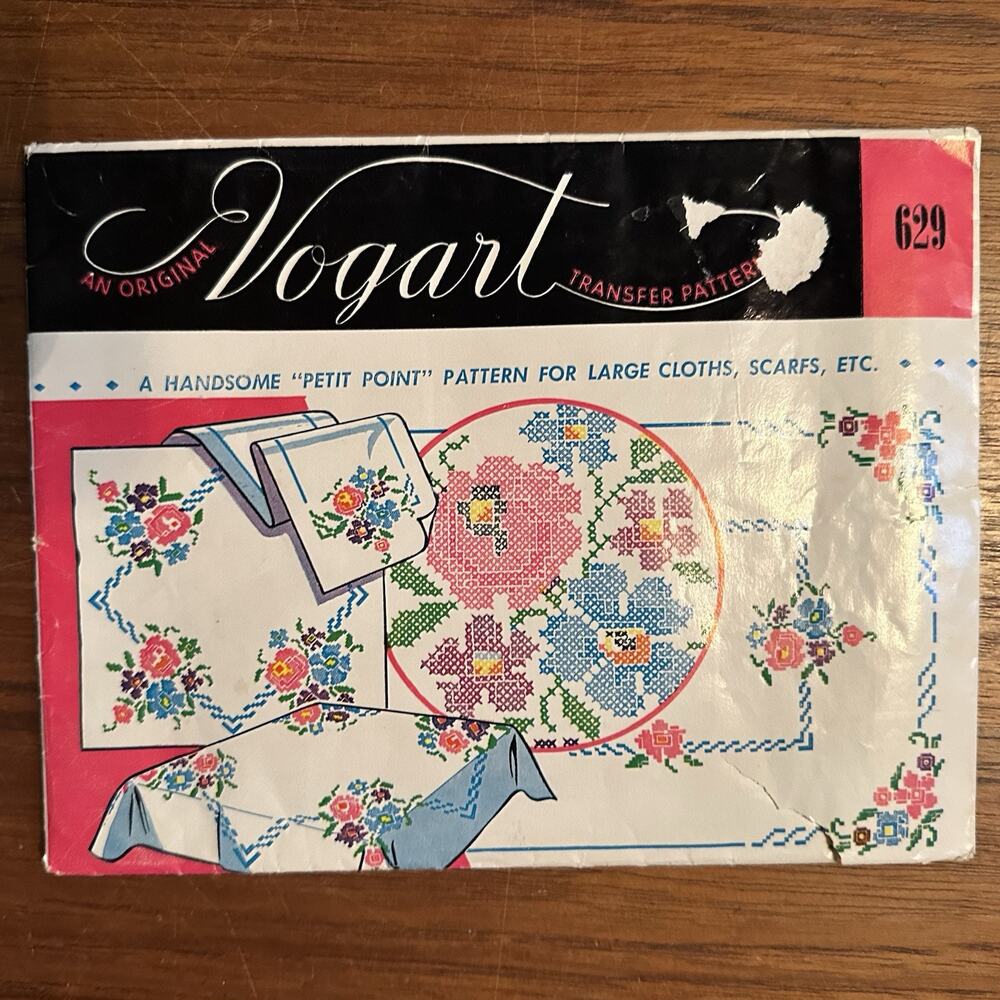 NEW Vintage Vogart Embroidery Transfer Patterns #629 for Large Cloths Scarfs